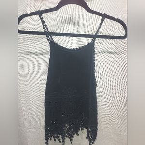 Kendall & Kylie crochet trim black floral crop tank top